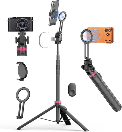 69" Magnetic Phone Tripod with Phone Clamp,Selfie Stick Monopod for Magsafe with Remote & Phone Mount Adapter,Portable Tripod for iPhone/Android,Portable Camera,Photo,Vlogging,Live Streaming,Travel