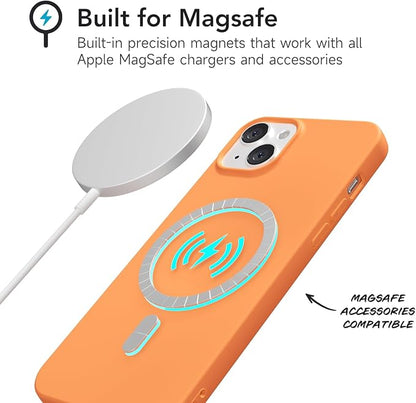 for iPhone 15 Case Silicone Compatible with Magsafe Case, Ultra Slim Thin Magnetic Phone Cases Mag Safe, Cute Soft Rubber Gel TPU Matte Plain Wireless Charging Cover for Women, Neon Orange