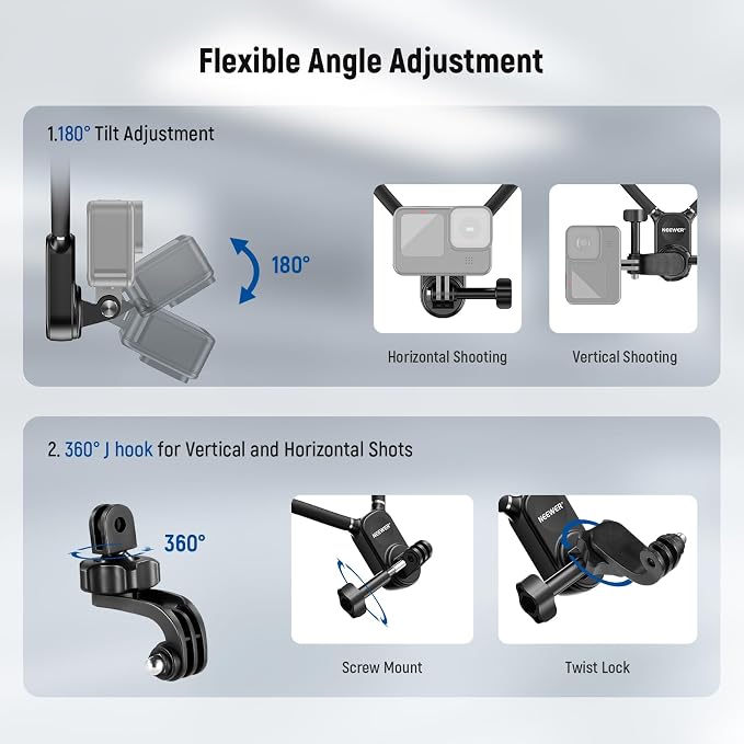 NEEWER Magnetic Neck Mount Compatible with GoPro Hero 13 12 11 MAX DJI Action 4 Insta360 iPhone 15 Pro Max Samsung S23, Quick Release Flexible POV Action Camera Neck Mount Adapter & Phone Holder, GP15