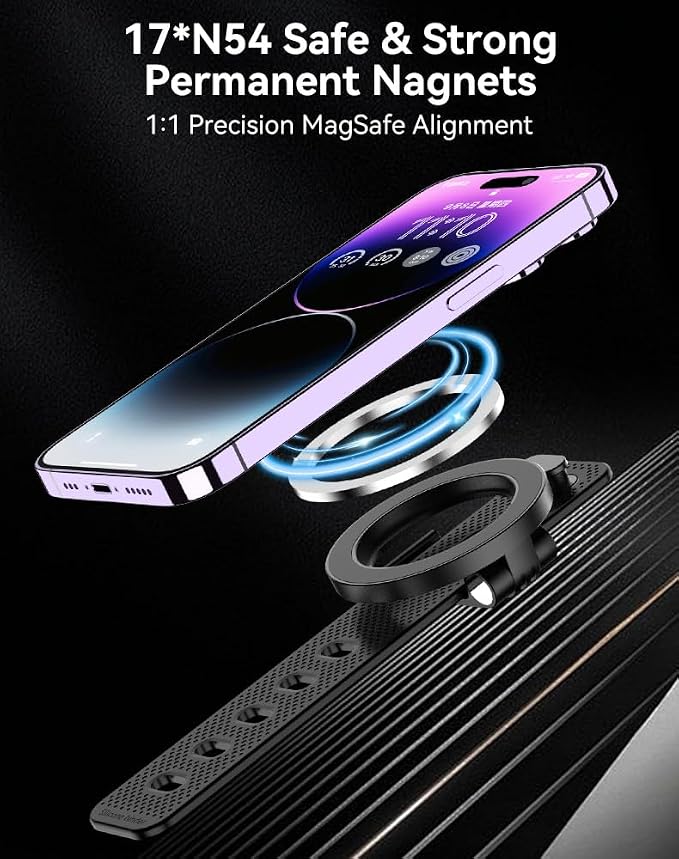 Magnetic Phone Holder for Stroller, Strong Magnetic Bar Phone Mount for Bike, Gym Treadmill with Adjustable Strap, 17 N52 Magnets & Magsafe Phone Holder Fit for iPhone 12-17 Series