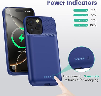Battery Case for iPhone 16 Pro Max, Upgraded 8600mAh Portable Charging Case, Ultra-Slim Lightweight Powerful Extended Battery Pack for iPhone 16 Pro Max (6.9 inch) Blue