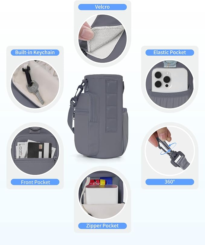 sportsnew Magnetic Gym Bag for Women Men, Water Bottle Carrier Holder with Strap & Phone Pockets for 40oz Tumbler with Handle, 4 Built-in Magnets Small Gym Bag for Sports, Workout, Fitness, Walking