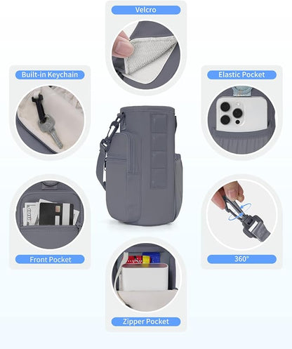 sportsnew Magnetic Gym Bag for Women Men, Water Bottle Carrier Holder with Strap & Phone Pockets for 40oz Tumbler with Handle, 4 Built-in Magnets Small Gym Bag for Sports, Workout, Fitness, Walking