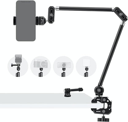 NEEWER 30" Articulating Magic Arm with Super Clamp/Action Cam Mount/Phone Holder, Overhead Camera Desk Mount Mic Boom Stand, Compatible with GoPro iPhone DSLR Webcam Microphone Video Recording, UA056