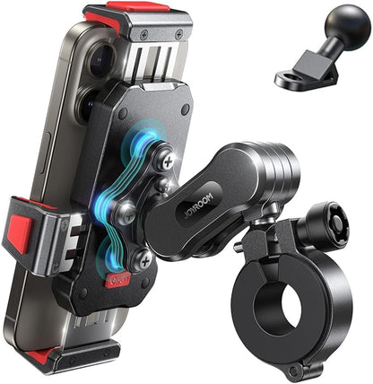 JOYROOM Aluminum Alloy Motorcycle Phone Mount with Vibration Dampener, Motorcycle Phone Holder for Harley Bike Bicycle Scooter ATV/UTV, Compatible with iPhone, Samsung, All Cell Phones