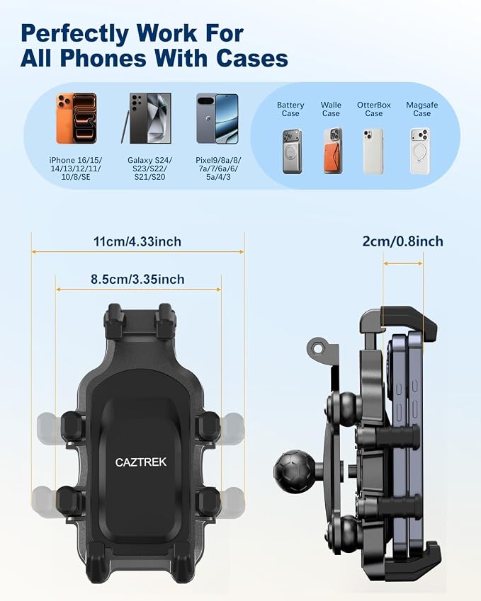 Motorcycle Phone Mount,Anti Vibration Bike Phone Holder for Handlebar, 360° Rotation Bicycle Phone Holder for Scooter, ATV,MTB,Dirt Bike,E-Bike,Compatible with iPhone 16 15 Pro