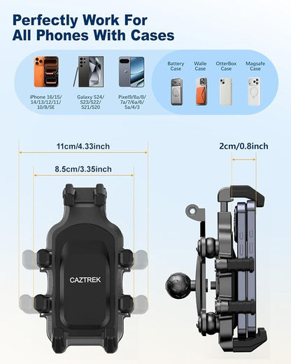 Motorcycle Phone Mount,Anti Vibration Bike Phone Holder for Handlebar, 360° Rotation Bicycle Phone Holder for Scooter, ATV,MTB,Dirt Bike,E-Bike,Compatible with iPhone 16 15 Pro
