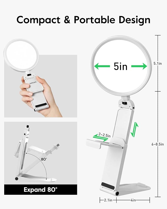 Ring Light for Computer/Laptop/Webcam/Monitor, 5" Eye-Caring Lighting with 50 Modes CRI>97.8, 3000K-6500K Zoom Lighting for Video Conference/Video Recording/Streaming/Selfie