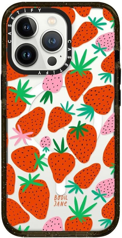 CASETiFY Impact iPhone 13 Pro Case [4X Military Grade Drop Tested / 8.2ft Drop Protection/Compatible with Magsafe] - Strawberries - Clear Black