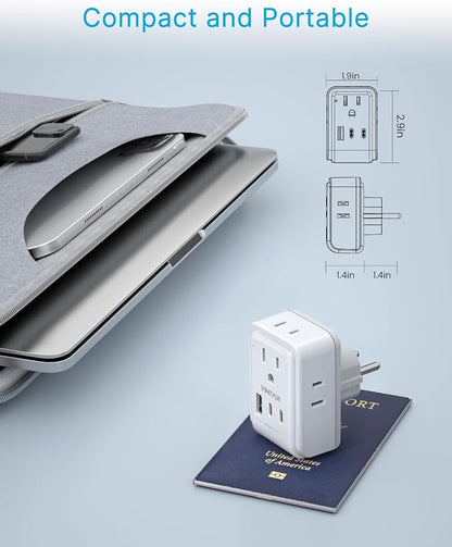 2 Pack Type E F Travel Plug Adapter, VINTAR Germany France Plug Adapter with 4 Outlets 3 USB Ports(2USB C), South Korea Outlet Adapter, Schuko Power Adaptor for US to Europe Spain Greece Iceland Korea