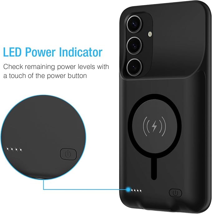 Battery Case for Galaxy S25 Plus,12000mAh Portable Protective Smart Wireless Charging Case Support Carplay Compatible with Galaxy S25 Plus(6.7 inches)Rechargeable Extended Battery Charger Case(Black)