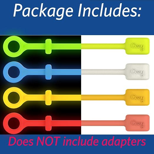 Cozy USB Cable Caps with Tether, Glow-in-the-Dark Silicone Cord Keeper, Anti-Lost Protective Covers for Charging Adapters, Multi-Color Set, 4-Pack