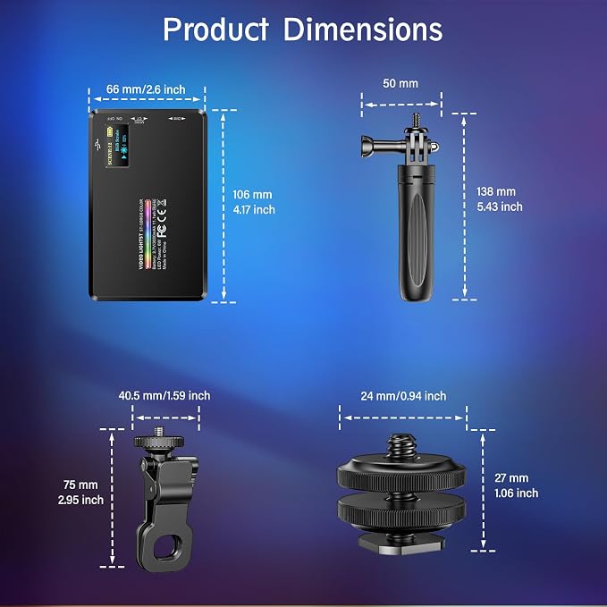 120 RGB Video Light, Photography Light, Color Temperature 2500-9000K 360° Full Color with 20 Lighting Effects, 3000mAh Battery, OLED Display, DSLR Lighting for TikTok, Photography, Video Conference