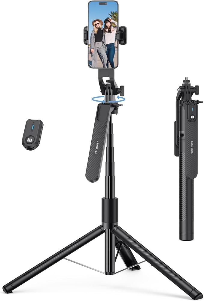 TECKNET 70" Phone Tripod, Tripod for iPhone & Selfie Stick with Remote, Extendable Cell Phone Stand & Ultimate Phone Holder, Solidest Phone Stand Compatible with iPhone/Android/Camera