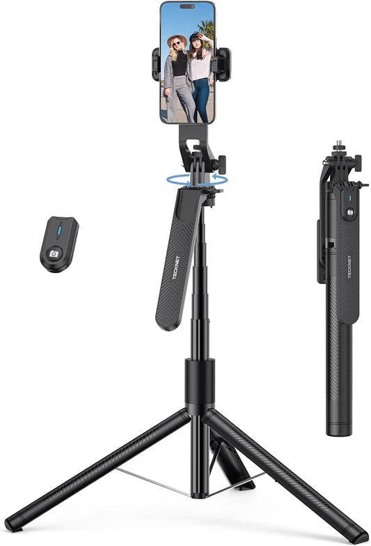 TECKNET 70" Phone Tripod, Tripod for iPhone & Selfie Stick with Remote, Extendable Cell Phone Stand & Ultimate Phone Holder, Solidest Phone Stand Compatible with iPhone/Android/Camera