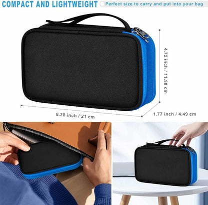 ZINMARK Portable Cable Organizer Case,Travel Pouch with Double-Layer Storage for Cables,Chargers,Earbuds & Phone,Black Blue– Small Size
