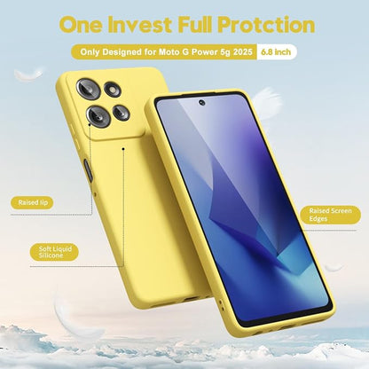 oakxco for Motorola Moto G Power 2025 Case Liquid Silicone, Cute Thin Slim Grip Soft Rubber Gel for Women Men, Smooth Matte TPU Plain Solid Color Girly Simple Case with Camera Cover, Yellow