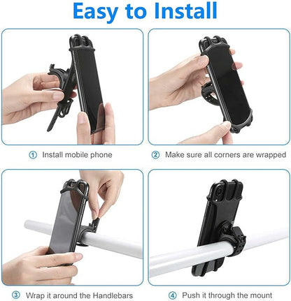VOVIGGOL Bike Phone Mount 2 Pack, Universal Motorcycle Phone Holder for Bike, 360°Rotation Silicone Bicycle Phone Holder Handlebar Phone Mount Compatible with iPhone, Samsung, All Smartphones
