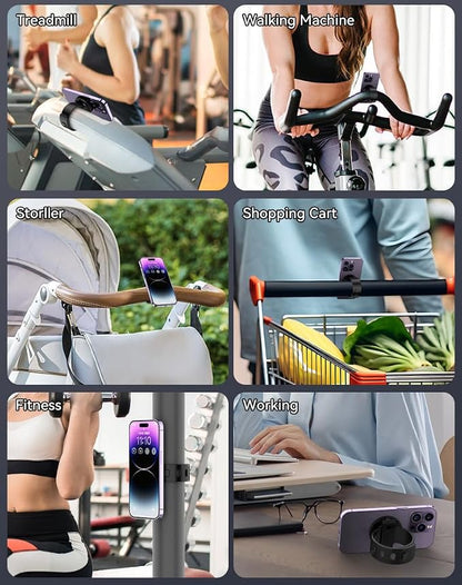 Magnetic Phone Holder for Stroller, Strong Magnetic Bar Phone Mount for Bike, Gym Treadmill with Adjustable Strap, 17 N52 Magnets & Magsafe Phone Holder Fit for iPhone 12-17 Series