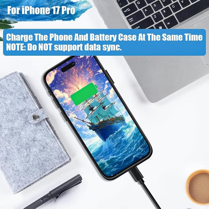 Battery Case for iPhone 17 Pro, 5000mAh Rechargeable Extended Battery Charging/Charger Case, Add 100% Extra Juice (6.3 Inches) Black