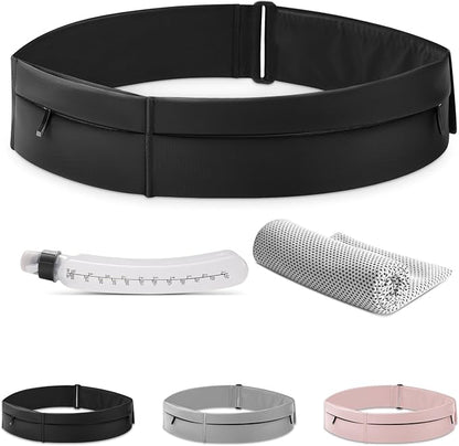 Ultimate Running Belt for Women and Men, Water Proof Running Belts Fanny Pack with Water Bottle, Slim Running Bag Belts with Phone Bottle Holder Adjustable Fit for Runner (M,Pure Black,No logos)