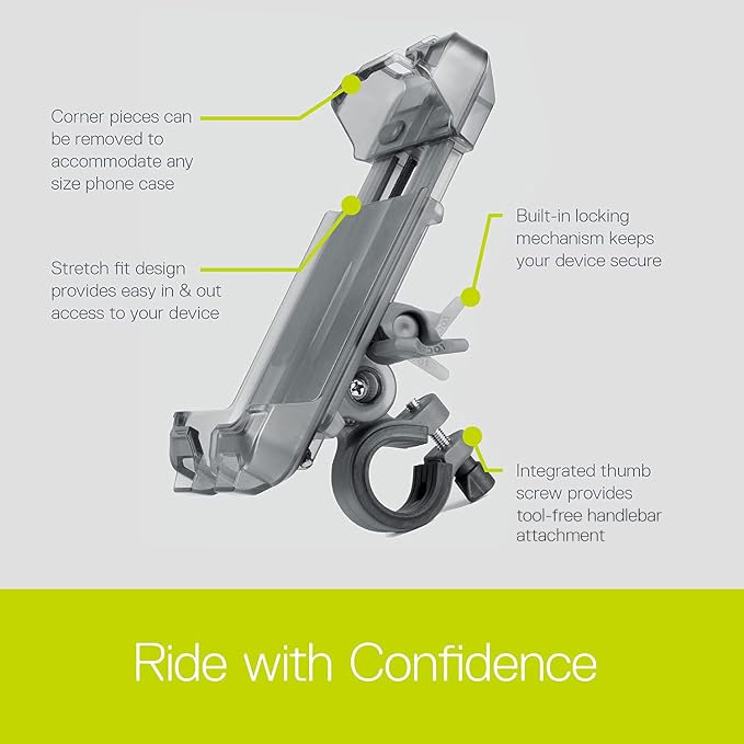 Bicycle Phone Mount By Delta Cycle - Lockable Bike Phone Mount Handlebar Adjusts To Any Size Bar - Fits Any Phone Or IPhone Up To 3.5" x 7.8" - Easily Accessible Bike Phone Holder