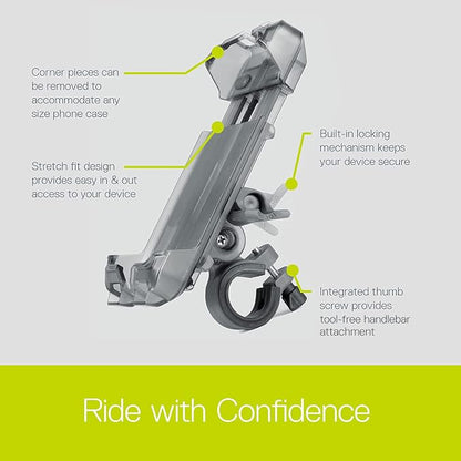 Bicycle Phone Mount By Delta Cycle - Lockable Bike Phone Mount Handlebar Adjusts To Any Size Bar - Fits Any Phone Or IPhone Up To 3.5" x 7.8" - Easily Accessible Bike Phone Holder