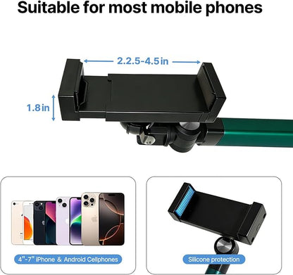 Overhead Phone Mount with Light, Cell Phone Stand for Video Recording, 360 Degrees Swivel Tilt Adjustable Floor Camera Filming Tripod. Content Creator Phone Holder, for iPhone/Android (L11)