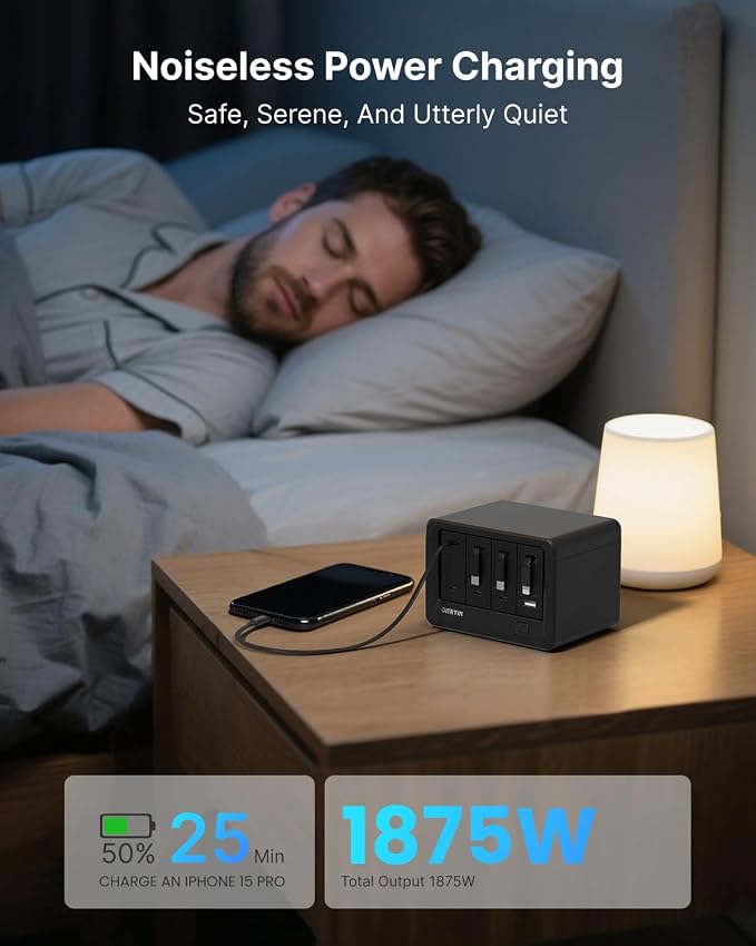 Gitryin 12-in-1 Desktop Charging Station with 3 Retractable Type-C Chargers and 1 Lightning Charger, 160W USB-C Charging Hub with 33.5in Cable, 4 AC, 1 USB A Port, 3 USB C Ports