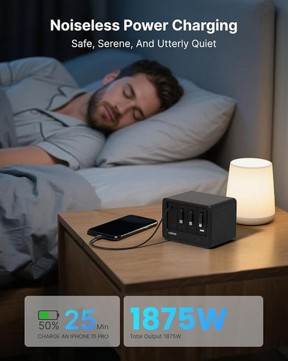 Gitryin 12-in-1 Desktop Charging Station with 3 Retractable Type-C Chargers and 1 Lightning Charger, 160W USB-C Charging Hub with 33.5in Cable, 4 AC, 1 USB A Port, 3 USB C Ports