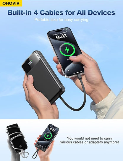 Portable Charger Power Bank 50000mAh Battery Pack, 22.5W Fast Charging PowerBank with Built in Cables,Travel Essential USB-C Portable Phone Charger for iPhone Samsung Pixel Android iPad