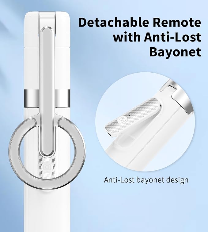 Phone Tripod Chargeable Remote,Wireless Remote,Shutter Compatible with iOS 5.0+ & Android 7.0+ Smartphones（White）