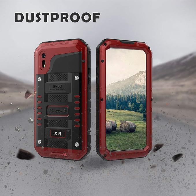 Mitywah Waterproof Case for iPhone XR, Heavy Duty Military Grade Shockproof Case with Built-in Screen Protector, Full Body Underwater Protective Metal Case 6.1 inch, Red