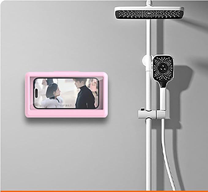 YIKANGHENG Bathroom Phone Waterproof Case, 7.5 in x 4.3 in Pink Plastic 360 Degree Rotatable Shower Phone Waterproof Box with Touch Screen (Pink)