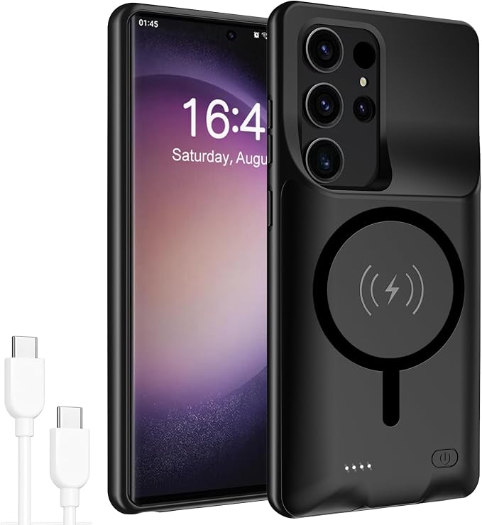 Battery Case for Galaxy S22 Ultra/S23 Ultra, 12000mAh High Capacity Rechargeable Portable Protective Extended Charger Compatible With 6.8inch S22 Ultra/S23 Ultra - Wireless-Black