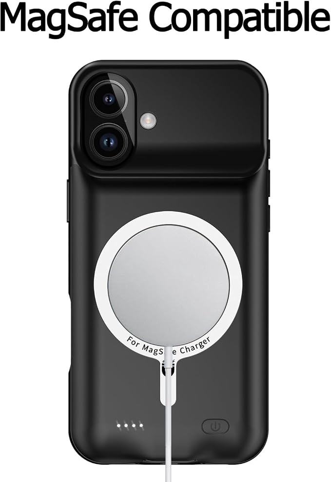 Wireless Charging Case for iPhone 17, 10000mAh High Capacity Portable Rechargeable Protective Extended Battery Case Qi Wireless Charging with iPhone 17(6.3 inch) Extended Battery Charger Case (Black)