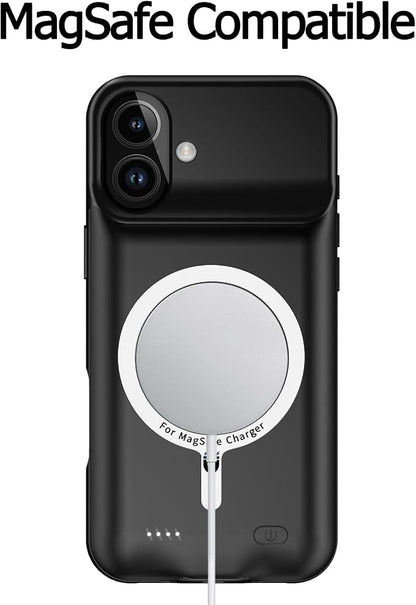 Wireless Charging Case for iPhone 17, 10000mAh High Capacity Portable Rechargeable Protective Extended Battery Case Qi Wireless Charging with iPhone 17(6.3 inch) Extended Battery Charger Case (Black)