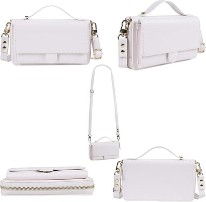Lacass for iPhone 17 Pro Detachable Crossbody Wallet Case, Compatible with MagSafe Magnetic 2 in 1 RFID Blocking PU Leather Wallet Cover Card Holder Zipper Make Up Mirror (White)