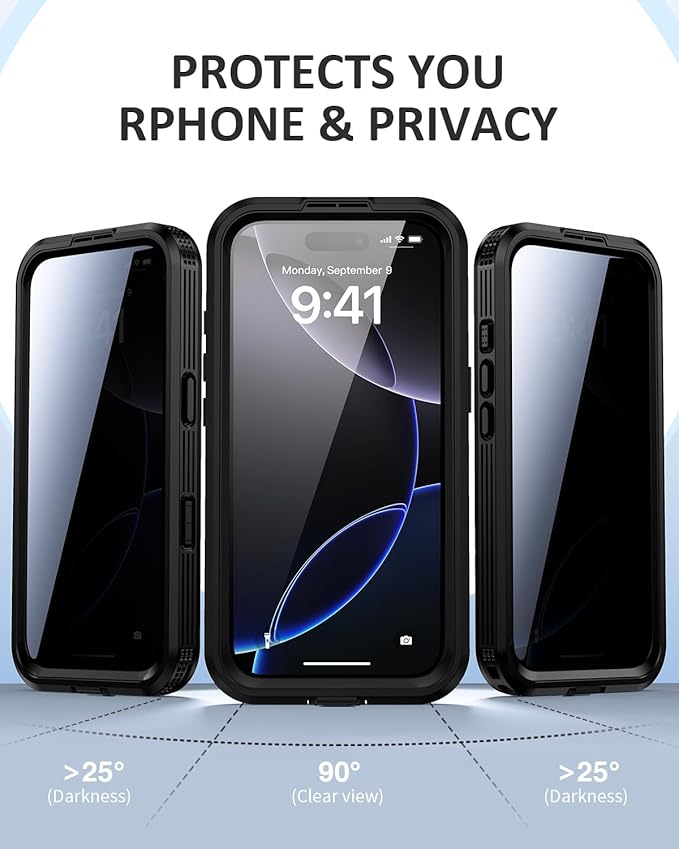 Lanhiem Magnetic for iPhone 16 Pro Case, Built-in Privacy Screen Protector, IP68 Waterproof Dustproof Case, Compatible with MagSafe, Anti-Spy Full Body Phone Case for iPhone 16 Pro 6.3", Black