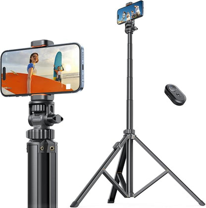 71''/180cm Extendable Phone Tripod Aluminum, Portable Stand for Video Recording, Travel Tripod for iPhone/Cell Phone/Camera Video Light, Compatible with Smartphones, DSLR