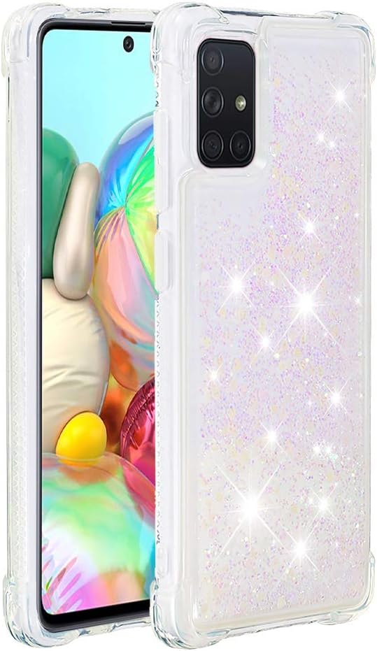 Glitter Phone Case für Galaxy A71 Women, Bling Flowing Liquid Case Bumper Protective Cover TPU Silicone Shockproof Back Case Transparent Hard Case Anti Yellowing Compatible with Samsung Galaxy A71