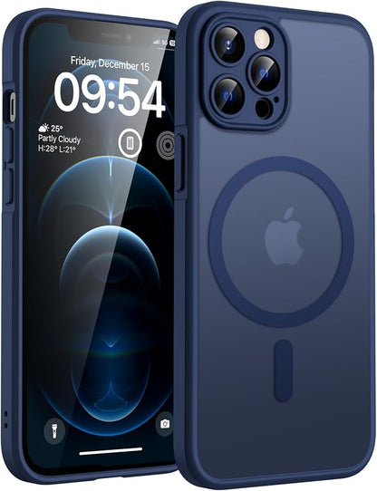 TOCOL Magnetic for iPhone 12 Pro Max Case, Upgraded Full Camera Protection, Compatible with Magsafe, Drop Protection, Translucent Matte Back Bumper Phone Cover 6.7-Inch（Dark Blue）