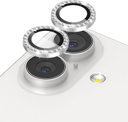 ShinKin Camera Lens Protector for iPhone 17, Glitter Camera Cover, 9H Tempered Glass Individual Metal Ring Camera Protector for iPhone 17 (Diamond - Silver)