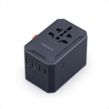 TESSAN Universal Travel Adapter, GaN 65W, Black | International Power Adapter, 5 USB Ports (3 USB C), Worldwide Plug Adaptor