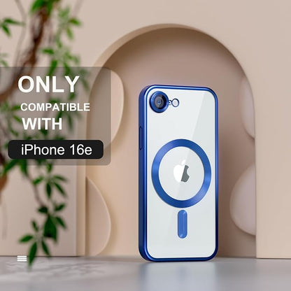 Misea Magnetic for iPhone 17e / 16e Case Compatible with MagSafe [Never Yellowing] [Military Grade Drop Protection] Full Camera Lens Protector Plating Soft Clear Phone Case for Women 6.1", Deep Blue
