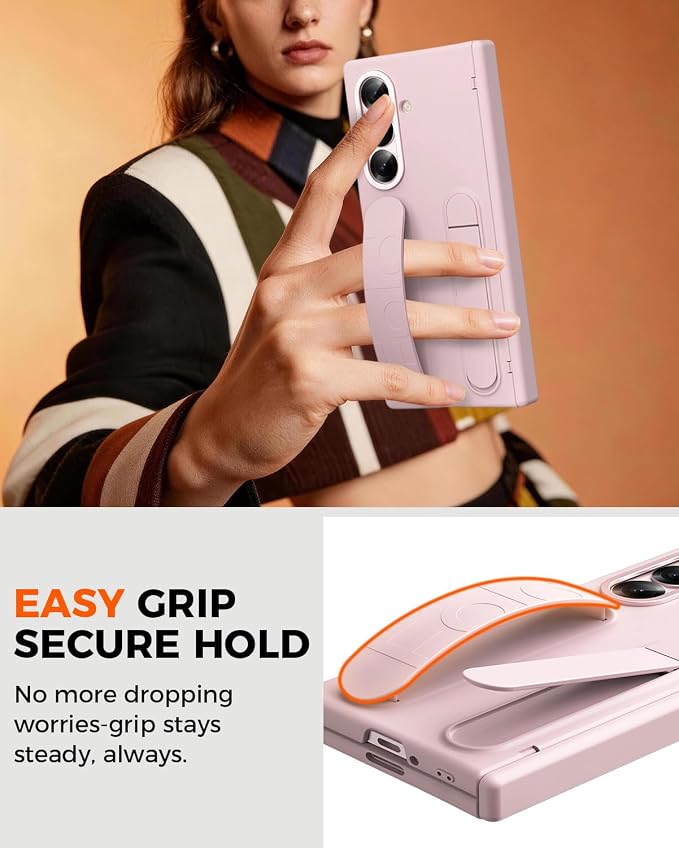 NINKI Screen Protector for Samsung Galaxy Z Fold 8 Ultra Phone Case with Hand Strap,Cute Kickstand for Samsung Z Fold 8 Ultra Finger Holder Cover,Hinge Protective Galaxy Fold 8 Ultra Case Womens Pink