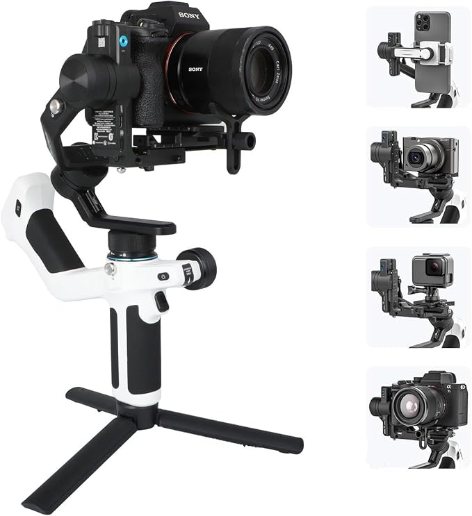 FeiyuTech SCORP Mini 2 Kit (White) Gimbal Stabilizer for Camera & Smartphone, 3-Axis Handheld Gimbal with AI Tracking, Gesture Control, Quick Release, Touchscreen, for Vlogging YouTube TikTok GoPro