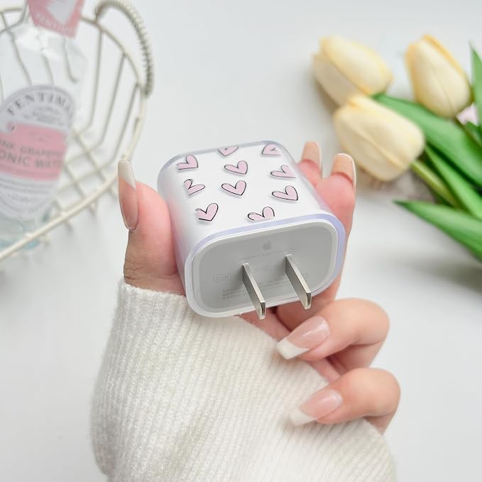 Lovmooful Compatible for iPhone 18W/20W USB-C Charger Cover Clear Lovely Love Heart Design Soft Charger Protector Cute Cable Case Saver Protector for Girls Women-Purple Heart