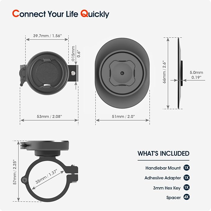 Bike Phone Mount - Stable Aluminium Bicycle Handlebar/Stem Phone Holder with Secure Dual-Lock, 1-Hand Quick Release for 4-7.3 inch Cell-Phones, Cycling Clamp Fit E-Scooter, MTB, Mountain, Road Bikes