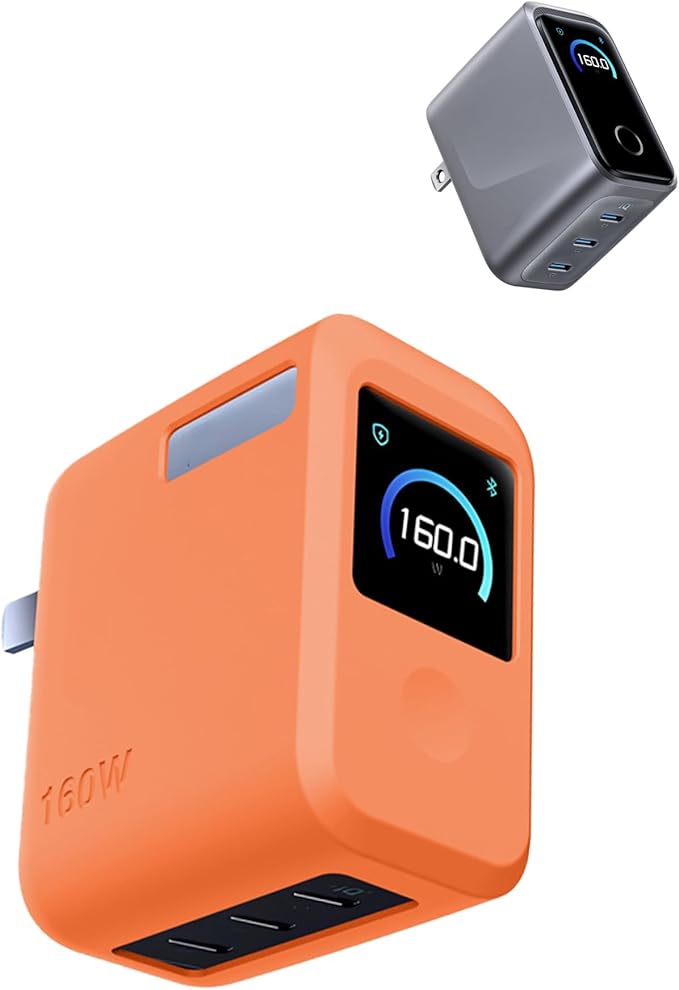 Case for Anker Prime 160W 3-Port Compact USB-C GaN Charger (Model: A2687), FJIASTB Kids-Friendly Soft Silicone Protective Cover, Shockproof, Waterproof (Orange)